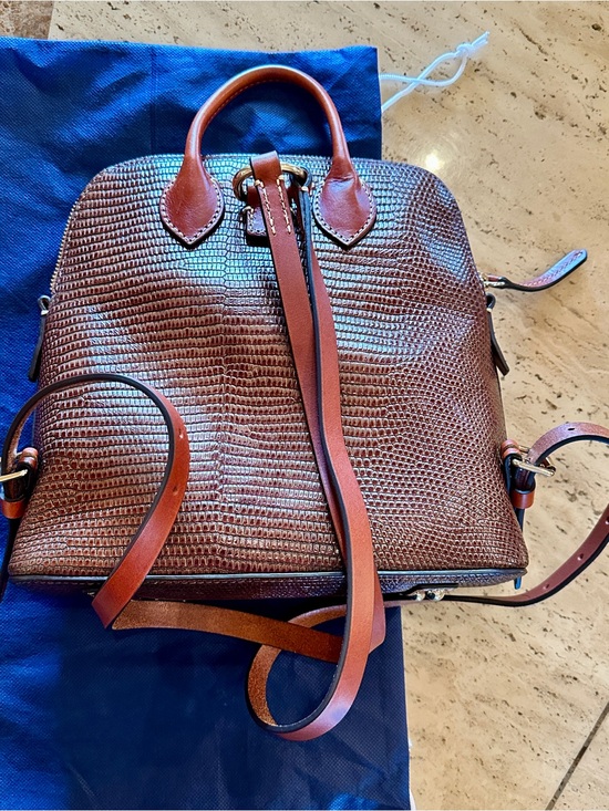 Dooney & Bourke Embossed Lizard Leather Backpack and Wallet in Chestnut Brown main image 7